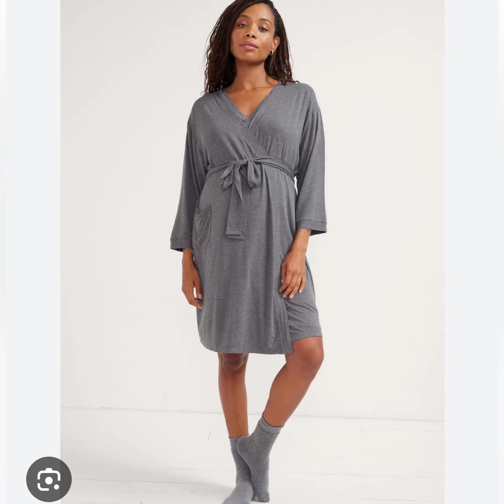 Hatch lounge maternity dark grey jersey bamboo belted robe, size S